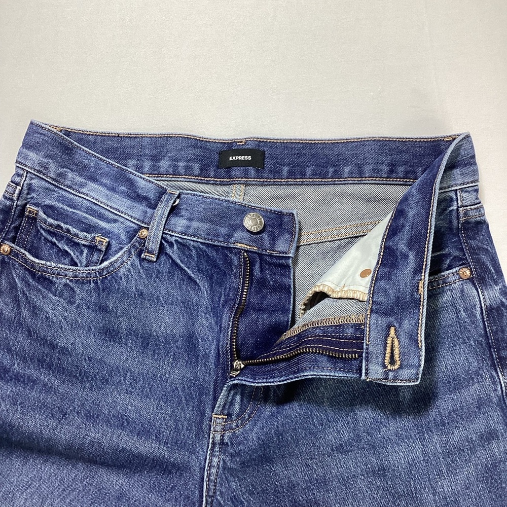 Express Wide Leg High Rise Rígid Blue Denim Jeans - Picture 6 of 15